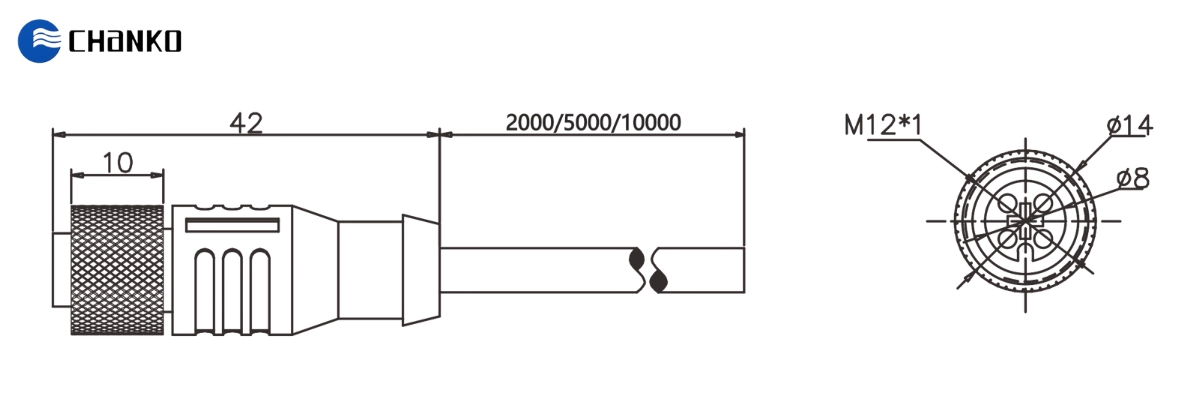 Cáp kết nối CL12-04-L2 5 Bản vẽ cáp kết nối thẳng 2m 4 chân CL12-04-L2