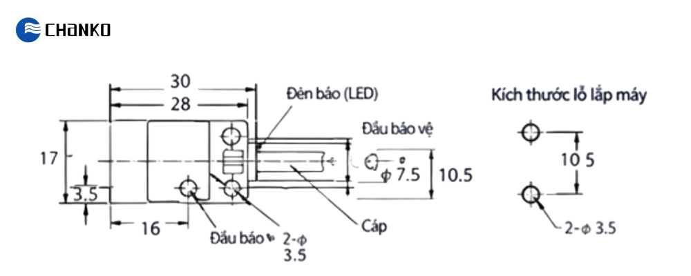 Cảm biến tiệm cận CL17-QN5DP2 3 Bản vẽ cảm biến tiệm cận vuông 5mm PNP NC CL17-QN5DP2