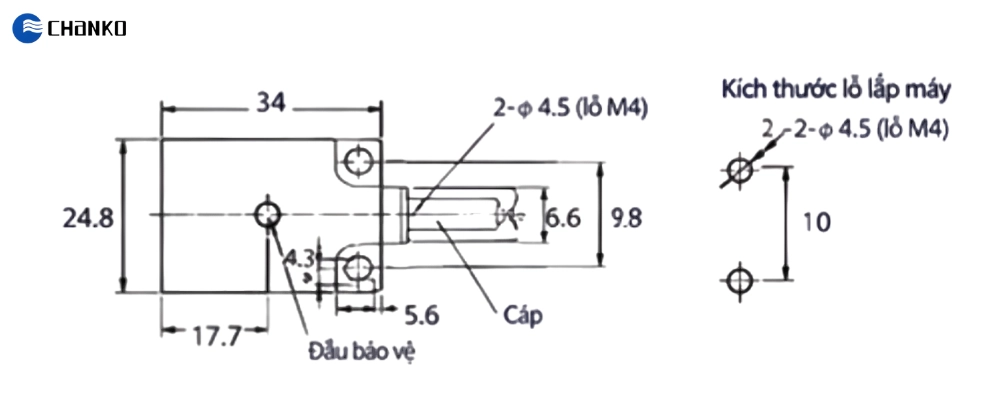 Cảm biến tiệm cận CL25-QN5DP1 5 Bản vẽ cảm biến tiệm cận vuông 5mm PNP NO CL25-QN5DP1