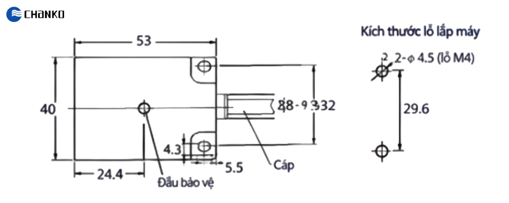 Cảm biến tiệm cận CL40-QN20DN2 3 Bản vẽ cảm biến tiệm cận vuông 20mm NPN NC CL40-QN20DN2